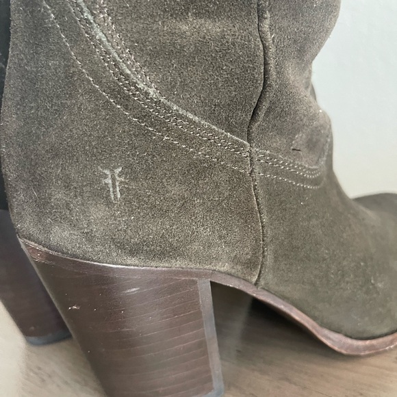 Frye Olive Suede Heeled Pull-On Cowboy Boots - Picture 8 of 15